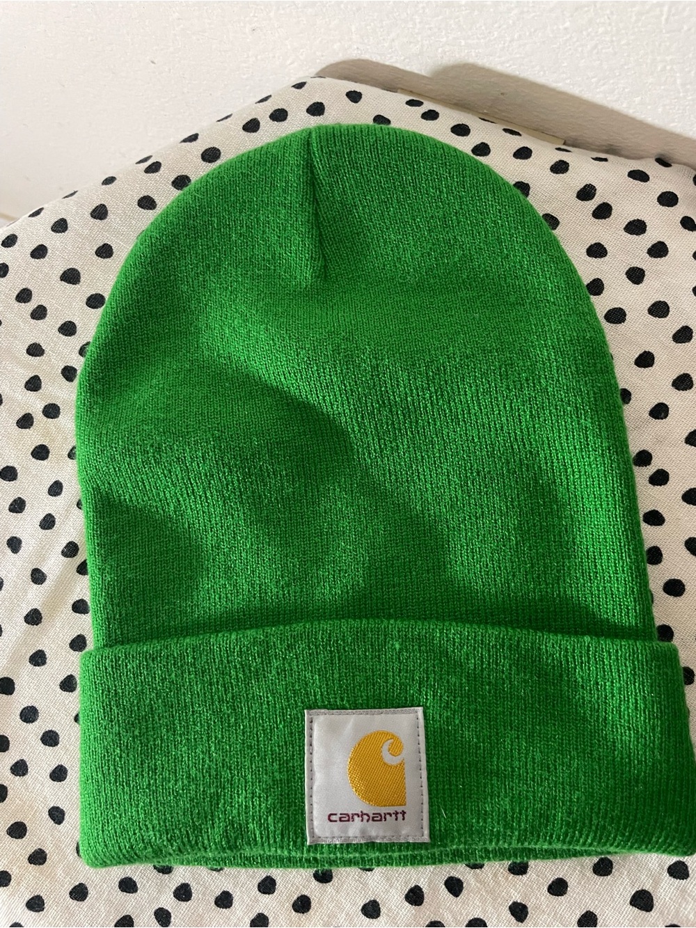 Carhartt Green Cuffed Beanie with Yellow Logo